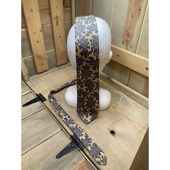 Christian Dior Men's Silk Tie Gorgeous Paisley Print Blue Yellowy Beige